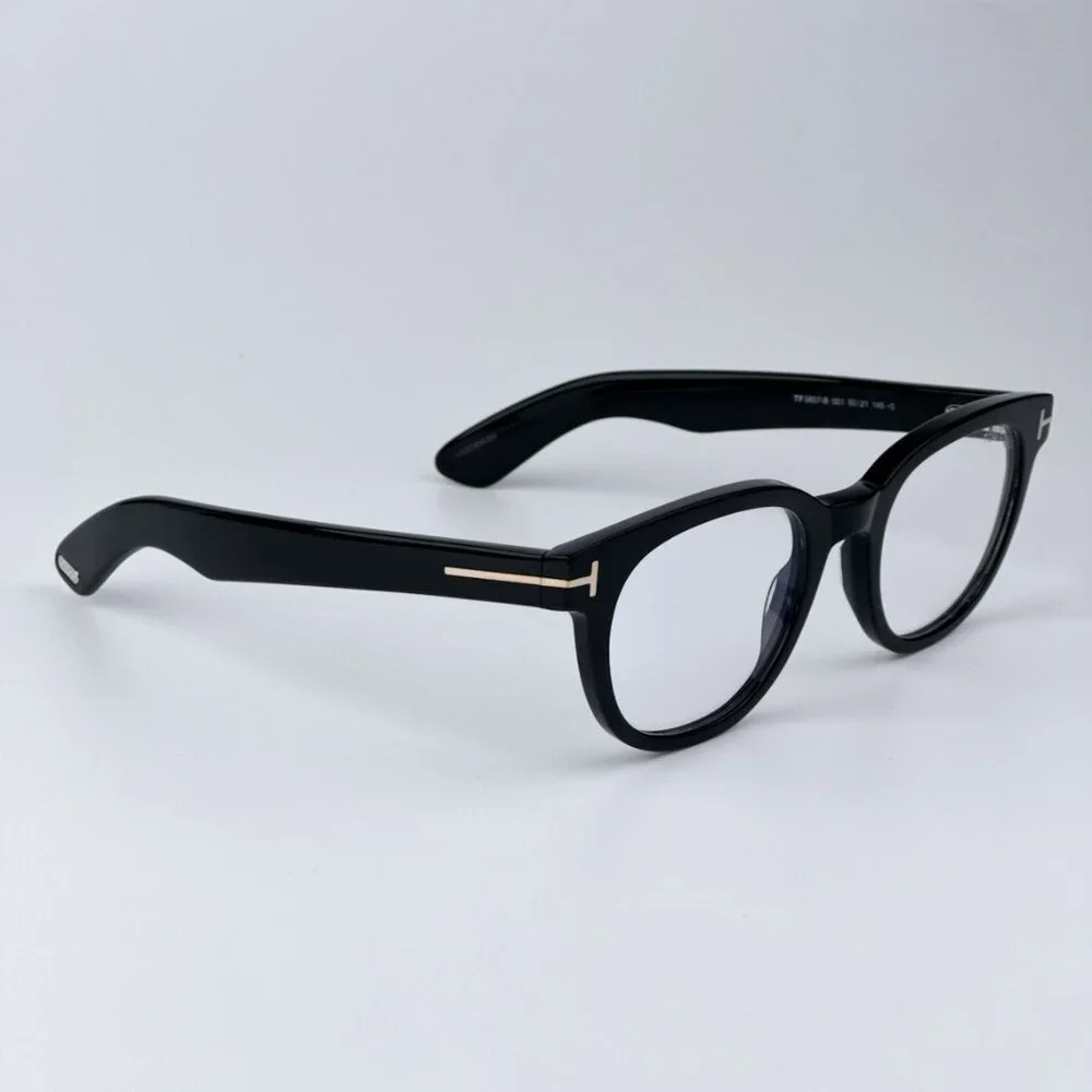 Tom Ford Women Black Clear Blue Block Round BRAND NEW Eyeglasses FT5807-B/O 001